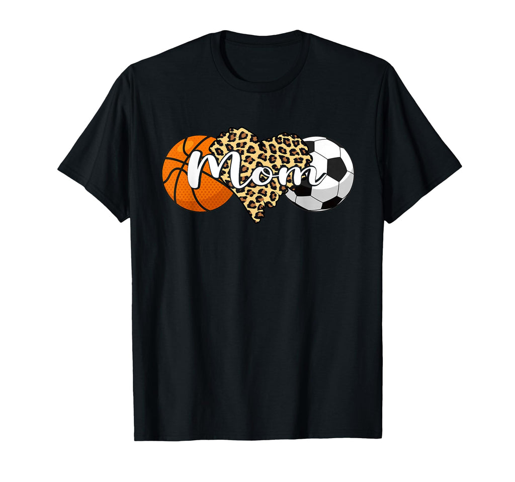 Mom Basketball Soccer Leopard Heart T-Shirt - Fun Novelty Design Unisex