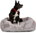 FUZI Luxury Aesthetic Dog Bed for Large Dogs with Washable Cover, Pet Couch, Pet Bed with Sides, Non-Slip Bottom, Soft and Durable Calming Dog Bed, Faux Fur Cover, Large 35.6x28.5x9.5 Light Grey