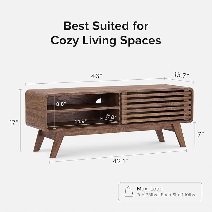 mopio Ensley TV Stand, Mid Century Modern for 55/60/65 inch TV, Farmhouse TV Stand, Entertainment Center with Storage, TV and Media Consol for Living Room (Walnut, 46")