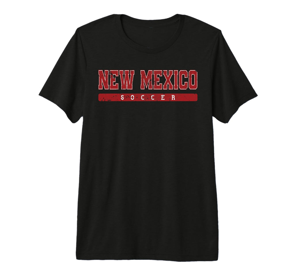 New Mexico Soccer Red Text Tri Blend T-Shirt - Trendy Graphic Men Women