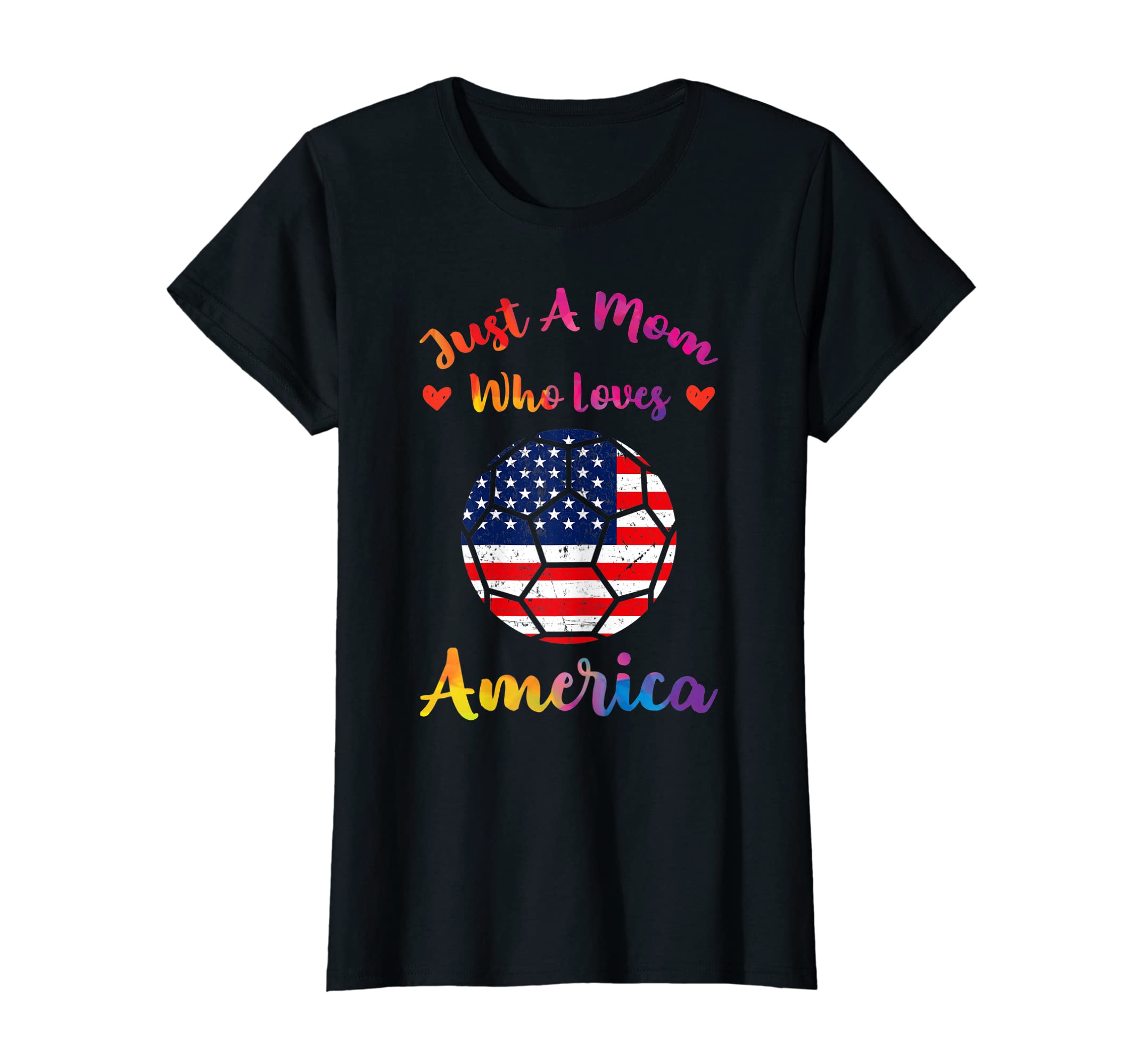 Womens Just Mom Who Loves America Funny T-Shirt - Graphic Print for Adults