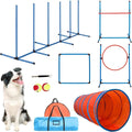 Dog Agility Course Backyard Set Dog Agility Equipment Obstacle Course Backyard Includes Adjustable High Hurdle,6 Weave Poles,Extended Tunnel,Jump Ring,Square Pause Box,2 Balls,Whistle,2 Carrying Bags