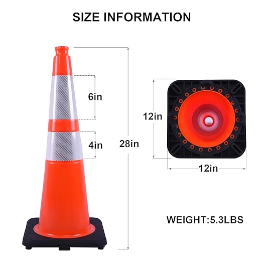 OrangeStar 4 Pack 28" Orange Traffic Cones, PVC Parking Construction Safety Cones w/Reflective Collars Heavy Duty Rubber Base for Driving Practice, Parking Lots and Roadwork