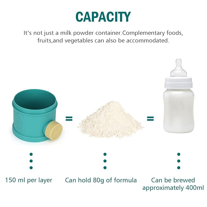 Accmor Formula Dispenser On The Go, 3 Layers Stackable Formula Container to Go, Non-Spill Portable Milk Powder Baby & Kids Snack Container, Green