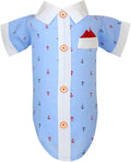 Parisian Pet Nautical Dog Shirt - 100% Cotton Anchor Clothes - Bleach and White - Sleeved - Medium