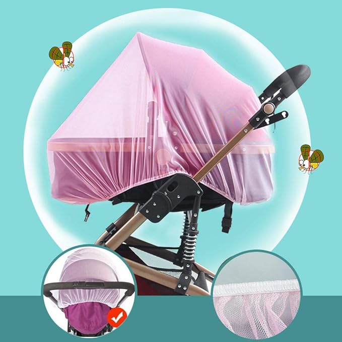 Durable Baby Stroller Mosquito Net (2 Pack) - Universal Elastic Edge Mesh Cover for Bassinets, Cradles, Playards, Car Seats & Mini Cribs | Breathable Travel Essential Newborn Protection (Pink)