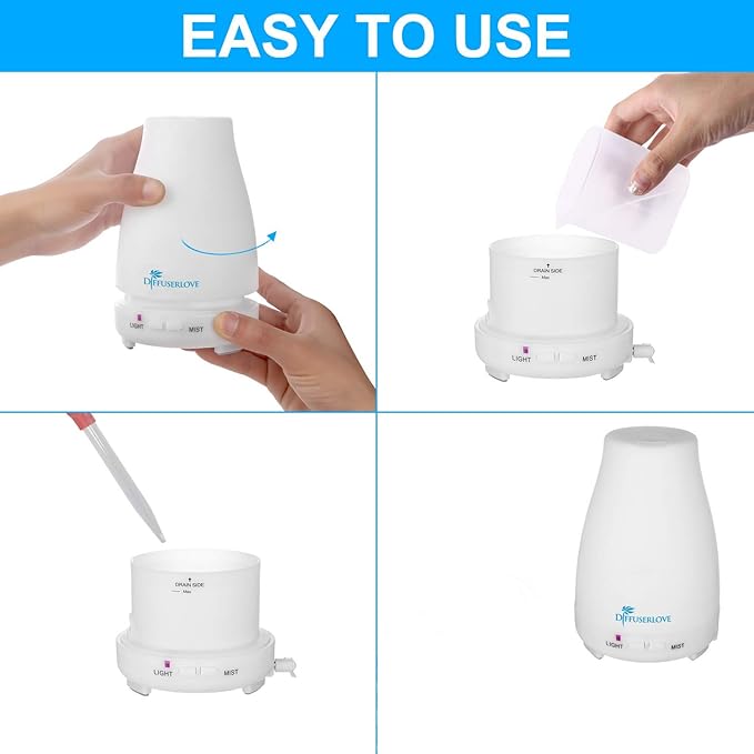 Diffuserlove 2 Pack 200ml Essential Oil Diffuser Ultrasonic Aromatherapy Diffuser with Waterless Auto Shut-Off Aroma Cool Mist Humidifiers with 6 Bottles of Natural Essential Oils /7 Color LED Lights