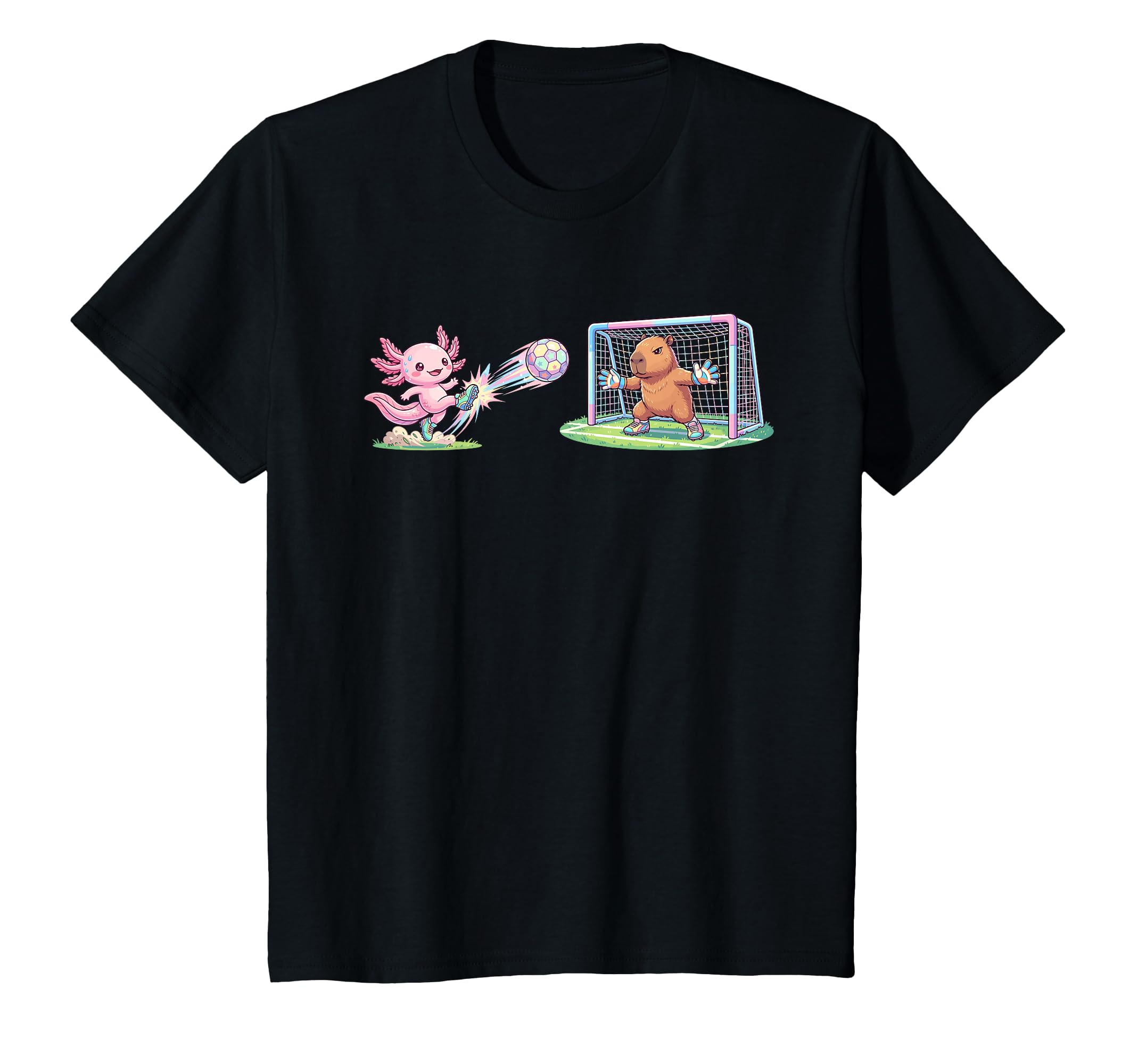 Axolotl Kicks Ball Capybara Goalie T-Shirt - Fun Novelty Design Men Women