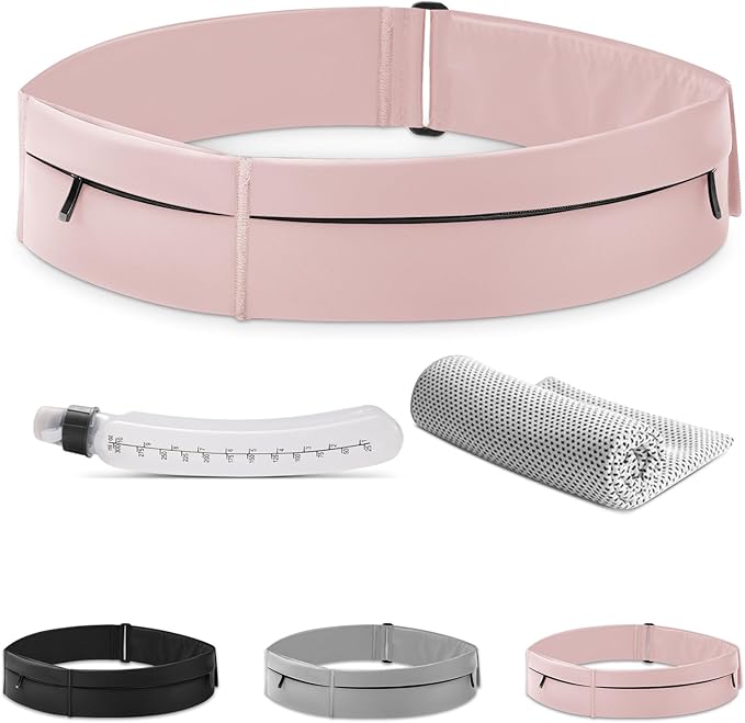 Running Belt for Women and Men, Water Proof Running Belts Fanny Pack with Water Bottle,Slim Hydration Running Bag Belts with Phone Bottle Holder Adjustable Fit for Runner (Pink, Medium)