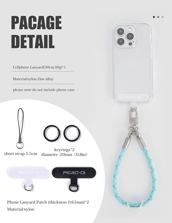 project-cb Phone Wrist Strap 1,Tether Tab 2,Phone Wristlet,Lanyard Wrist Strap,Key Holder,KeyChain,KeyRing×2(FoggyBlack-S)