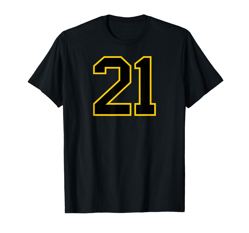 Yellow Black Sports Team Number 21 T-Shirt - Graphic Print Men Women