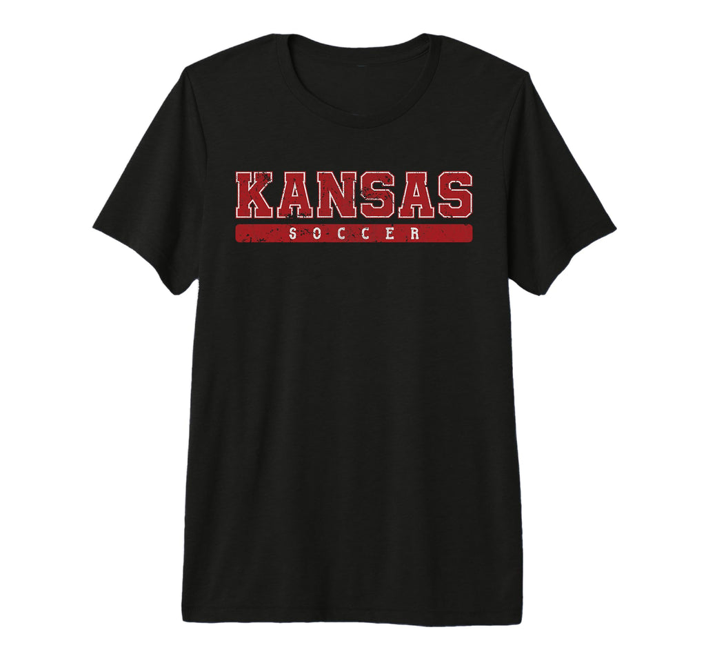 Kansas Soccer Red Text Tri Blend T-Shirt - Trendy Graphic Men Women