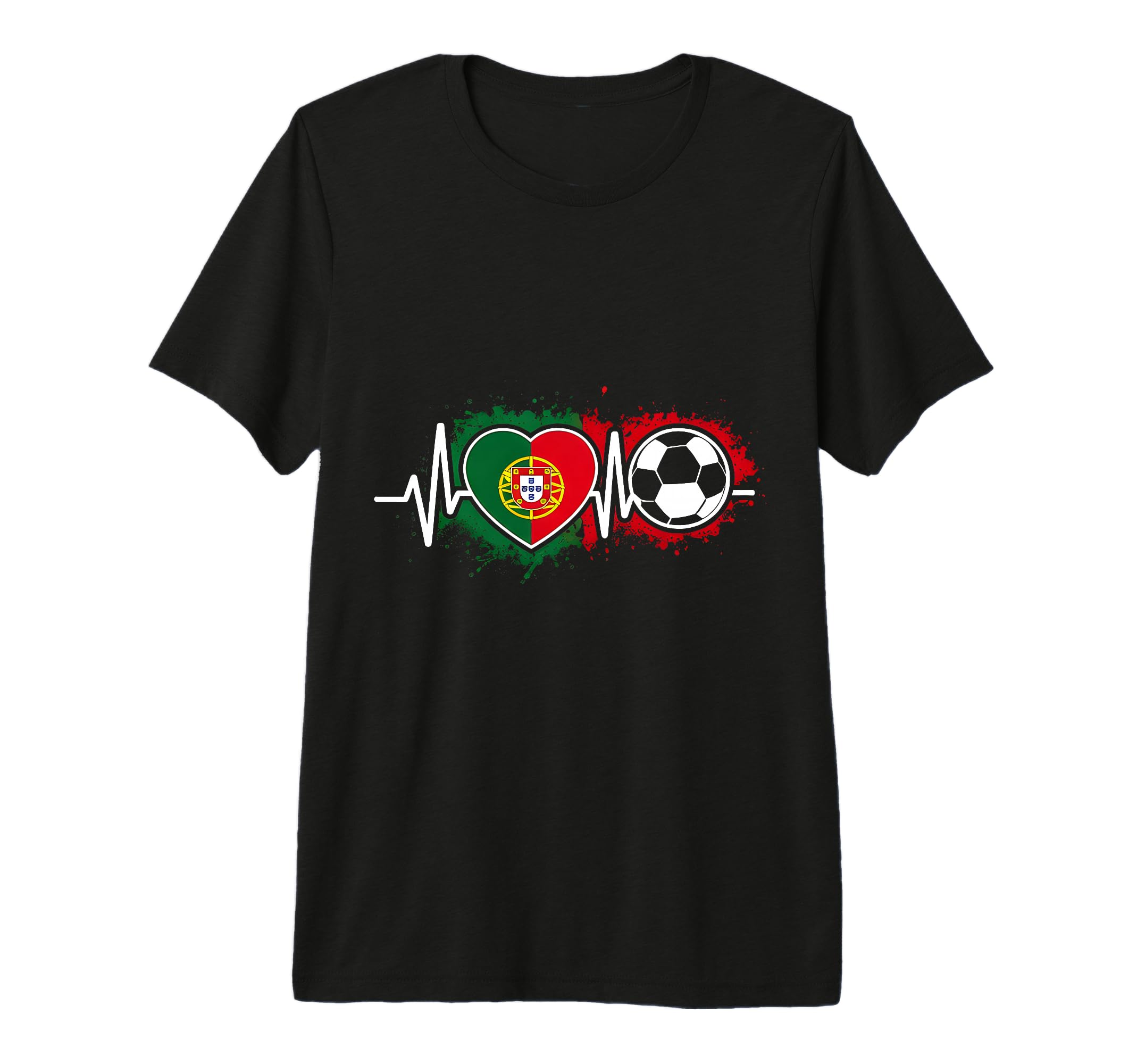 Soccer Heartbeat Portugal Flag Football T-Shirt - Graphic Print Unisex