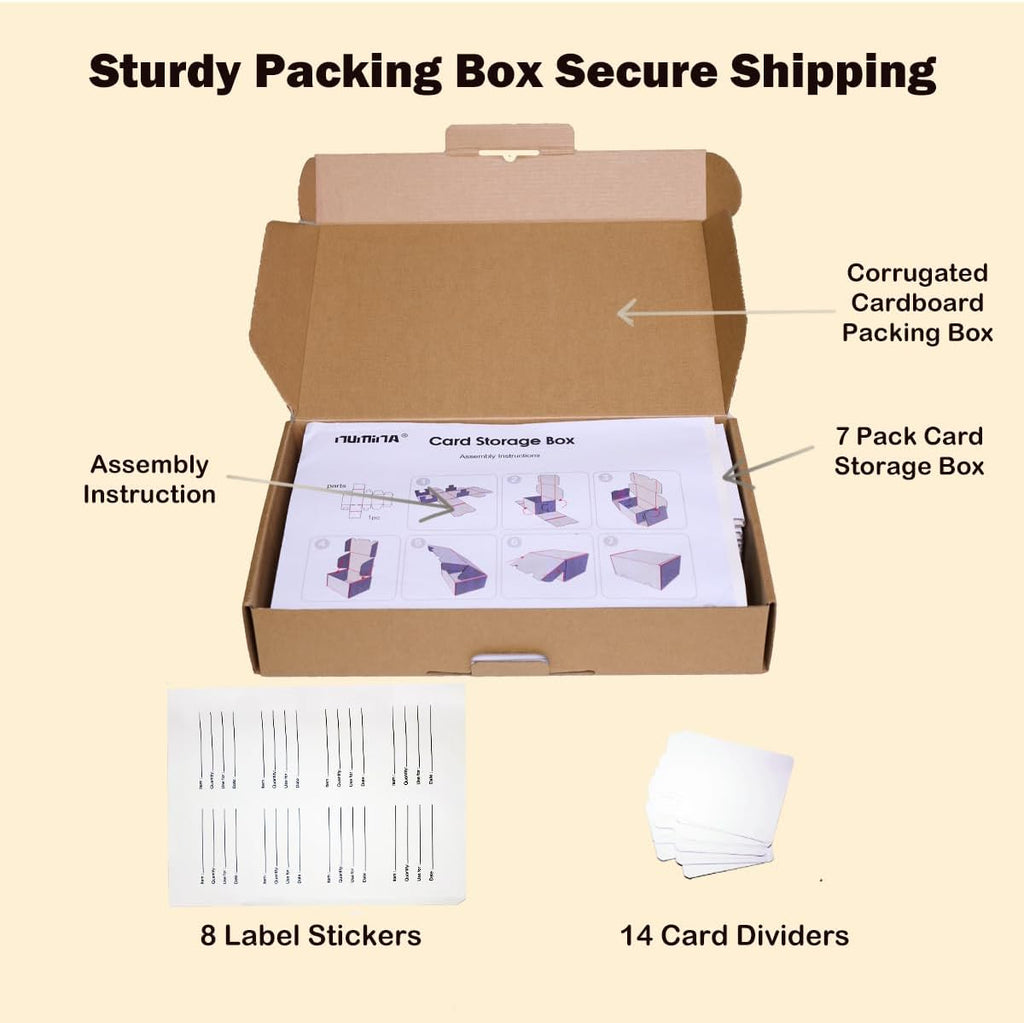 NUMINA 7 Pack 350 Small Card Storage Box, Heavy Duty Cardboard Game Card Organizer with Dividers for TCG, MTG, Sports & Trading Cards, Shipping Boxes for Collectors & Sellers