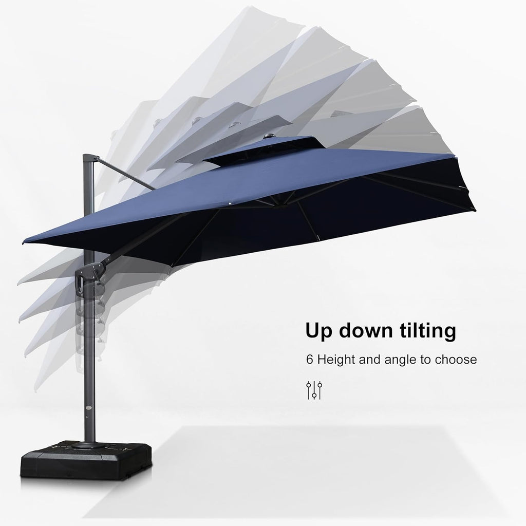 PURPLE LEAF 9' X 12' Patio Umbrella with Base Outdoor Rectangle Umbrella Large Cantilever Umbrella Heavy Duty Outdoor Market Umbrella for Garden Deck Backyard Pool Navy