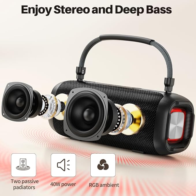 Portable Karaoke Machine, Bluetooth Speaker with Microphone, Three Echo Levels, Indoor and Outdoor Modes, IPX6, BT 5.3, Supports AUX, TF, USB