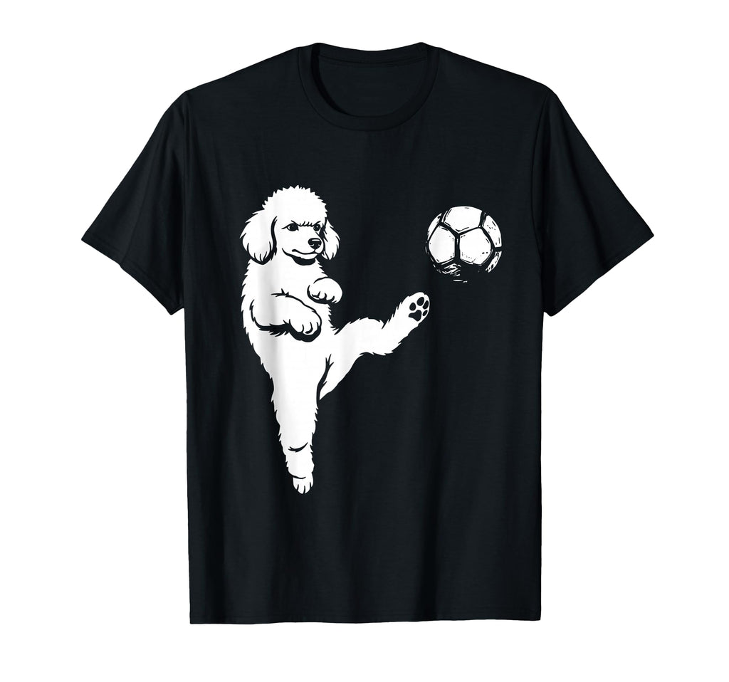 Soccer Poodle Kicking Ball Funny Dog T-Shirt - Streetwear Style for Adults