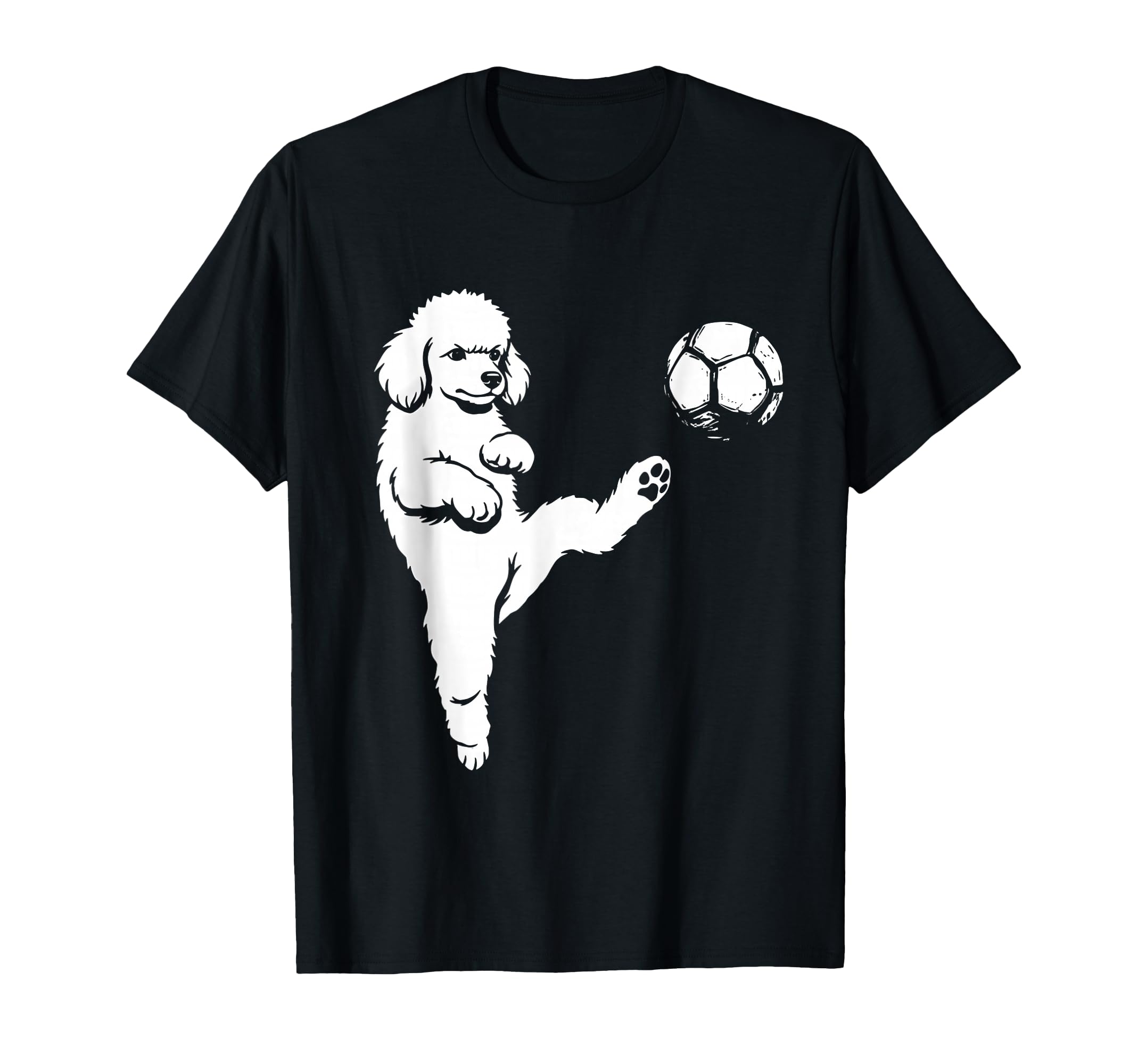 Soccer Poodle Kicking Ball Funny Dog T-Shirt - Streetwear Style for Adults