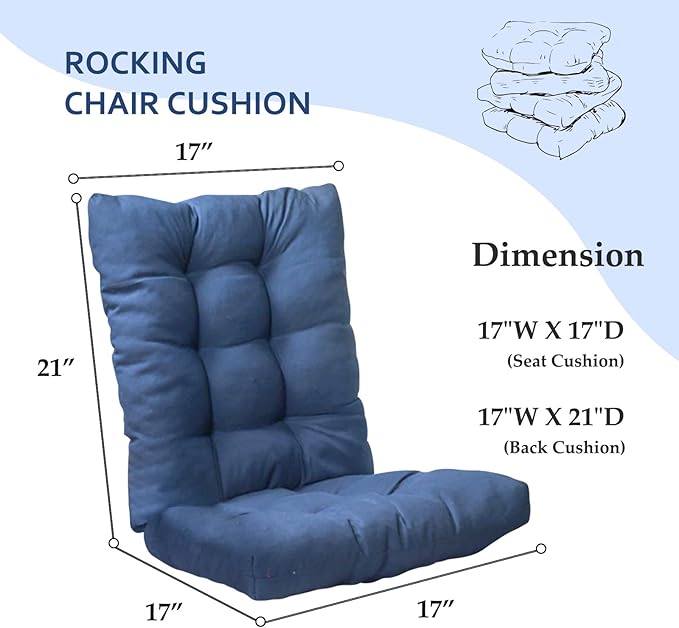 Patio Rocking Chair Cushion, 1 Pack Non Slip Back Chair Cushion High Back Indoor Outdoor Chaise Lounger Cushion Seat Pads, Purple