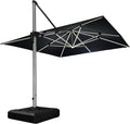 PURPLE LEAF 11 Feet Double Top Deluxe Solar Powered LED Square Patio Umbrella Offset Hanging Umbrella Outdoor Market Umbrella Garden Umbrella, Grey