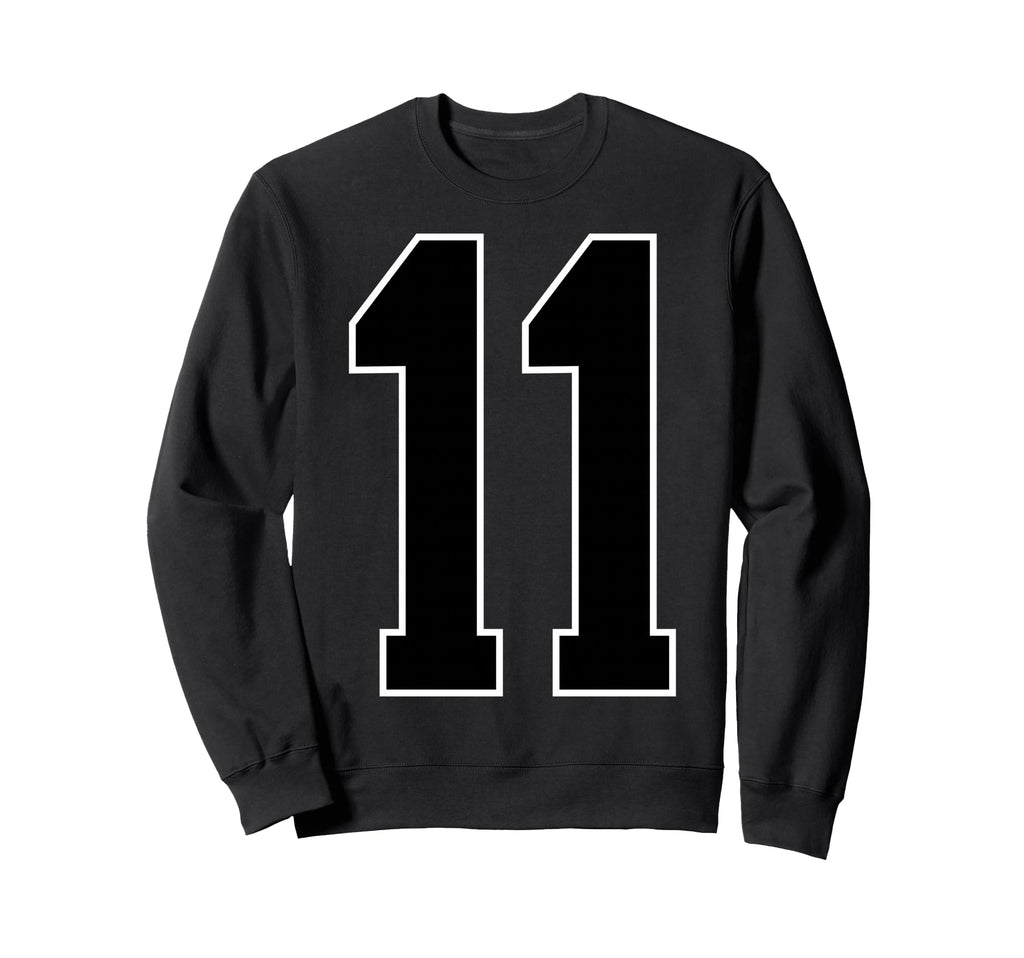 Black Sports Team Number 11 Fan Sweatshirt - Graphic Print Unisex