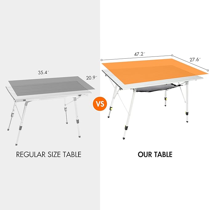 Portal Adjustable Aluminum Folding Camping Table with Carry Bag, Silver
