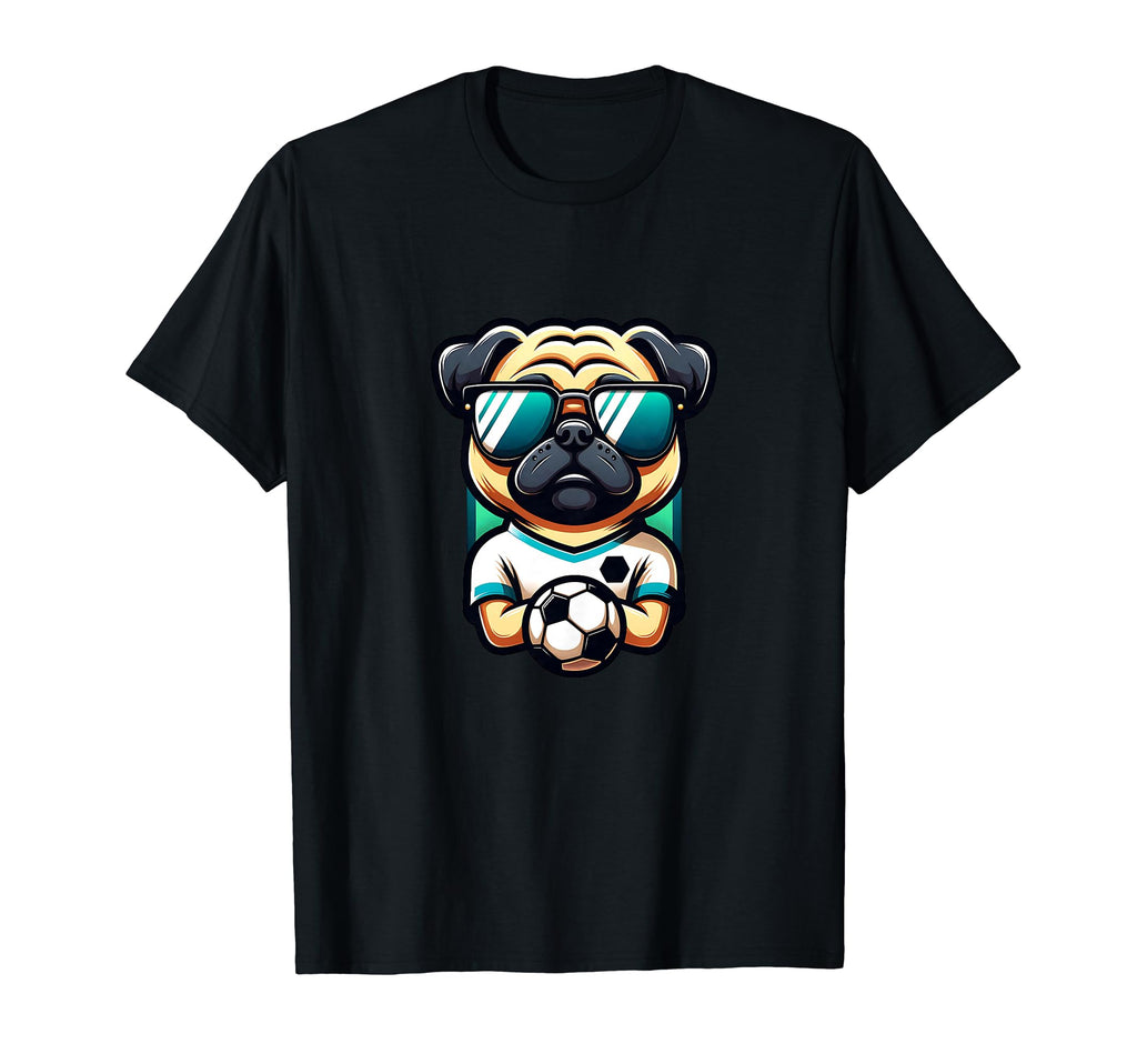 Pug Dog Soccer Player Champion Fan Art T-Shirt - Novelty Apparel Unisex