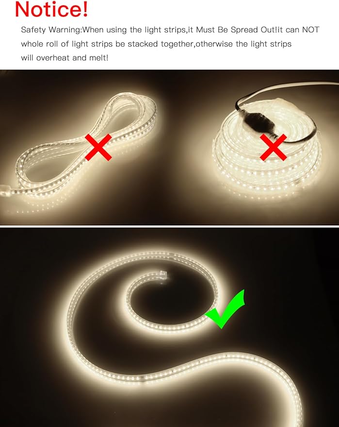 AIMENGTE Outdoor LED Strip Lights Waterproof, AC 110V, 360LEDs, 4000k LED Rope Lighting, Led Strip for Lawn Garden, Yard, Outside Christmas Decorations (9.9ft, Daylight)