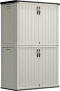 Greesum Outdoor Storage Shed Without Divider, 45 cu.ft Outdoor Waterproof Storage Cabinet for Garden Tools, Pool Storage, Garbage Cans, Beige