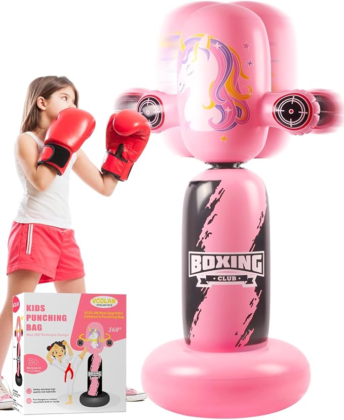 Punching Bag for Kids,New Upgraded 360°Rotating Kids Punching Bag,Inflatable Boxing Bag Toy for Boys Girls, Christmas Birthday Gift for Kids Age 3-12