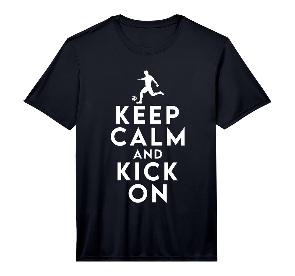 Keep Calm And Kick Soccer Performance T-Shirt - Trendy Graphic for Adults