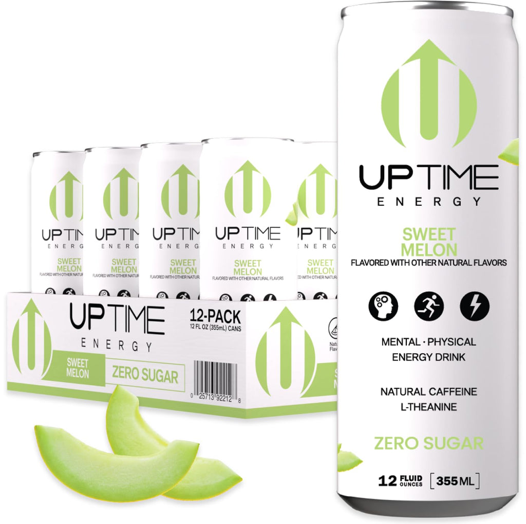 Uptime Energy Sugar-Free Summer Melon Energy Drink, Pack of 12, 12 fl oz Each, Natural Caffeine