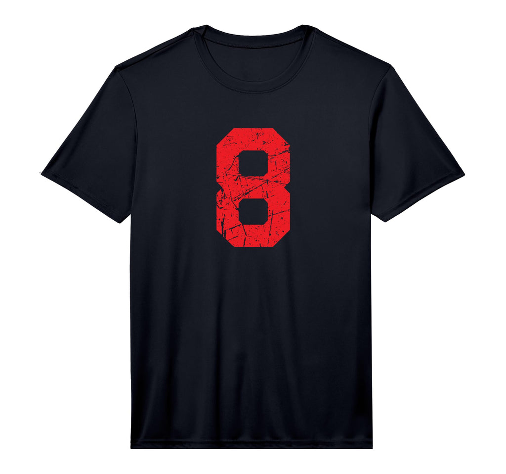 Number 8 Sports Red Distressed T-Shirt - Casual Everyday Wear Men Women