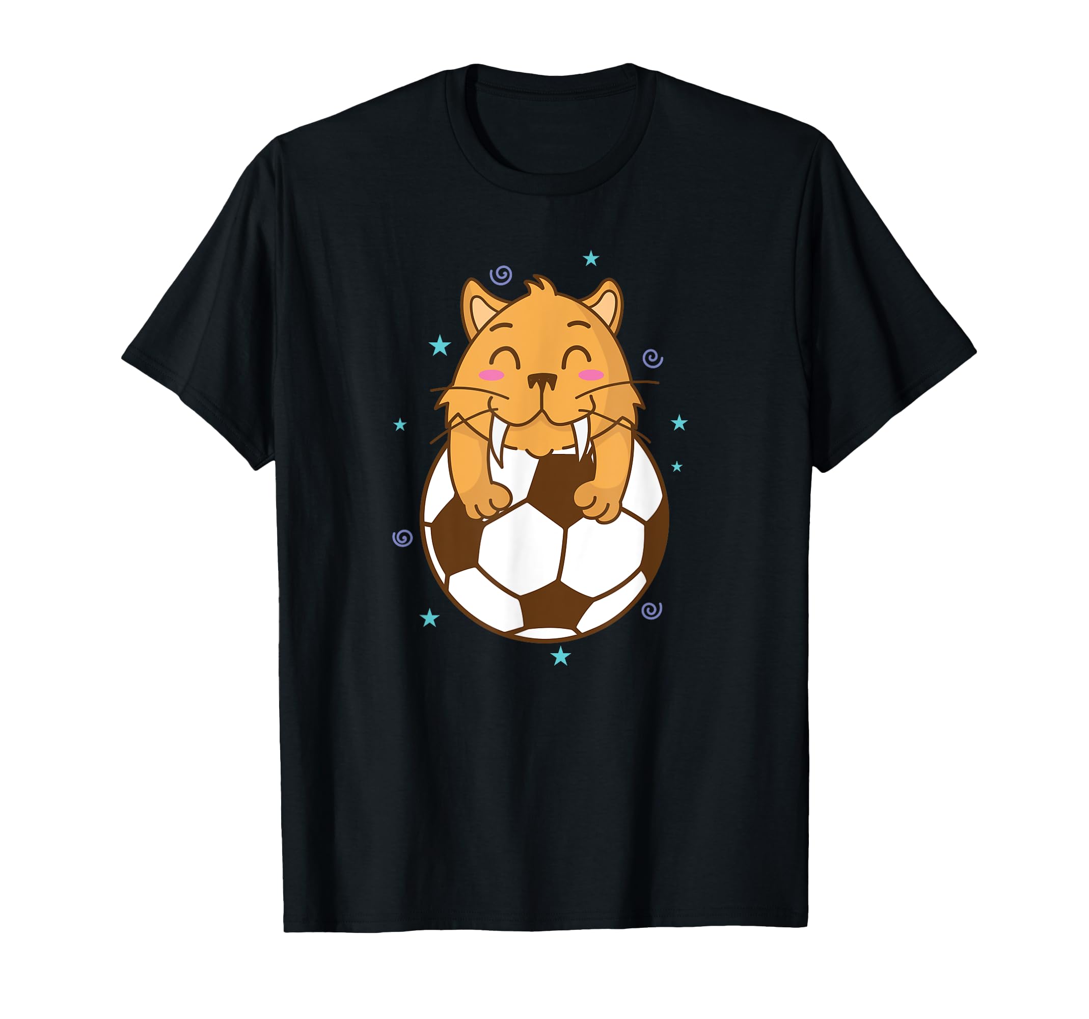 Saber Toothed Tiger Loves Soccer T-Shirt - Minimalist Print for Adults