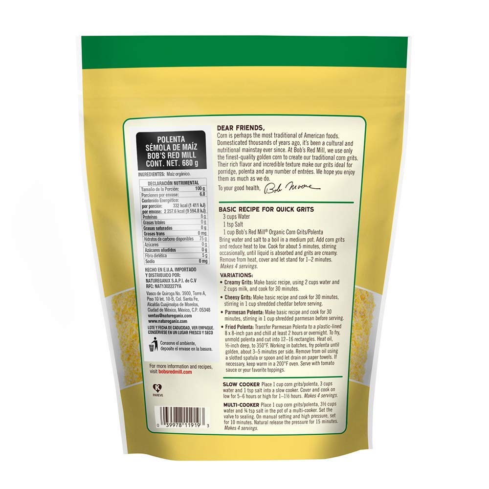 Bob's Red Mill Corn Grits Polenta, Gluten-Free, Non-GMO, Kosher, 24 Oz (Pack of 4)