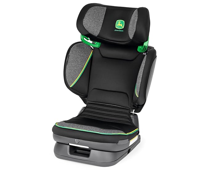 Peg Perego Viaggio Flex 120 Booster, 4D Total Adjust for Safety & Comfort, No Armrests, Compact Fold for Travel, 40-120 lbs, Made in Italy, John Deere (Black/Green)