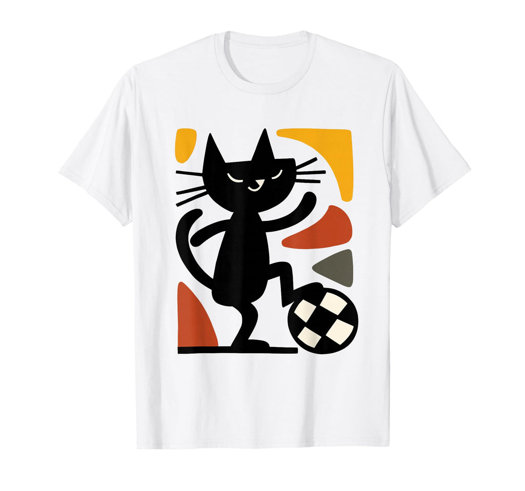 Cat Playing Soccer Cartoon T-Shirt - Custom Art Print Unisex