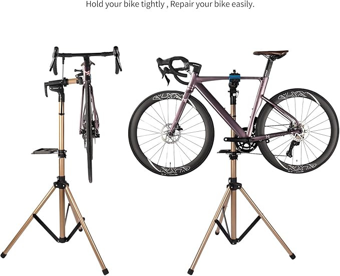 Bike Repair Stand -Shop Home Bicycle Mechanic Maintenance Rack，bike rack (golden（three legs）)