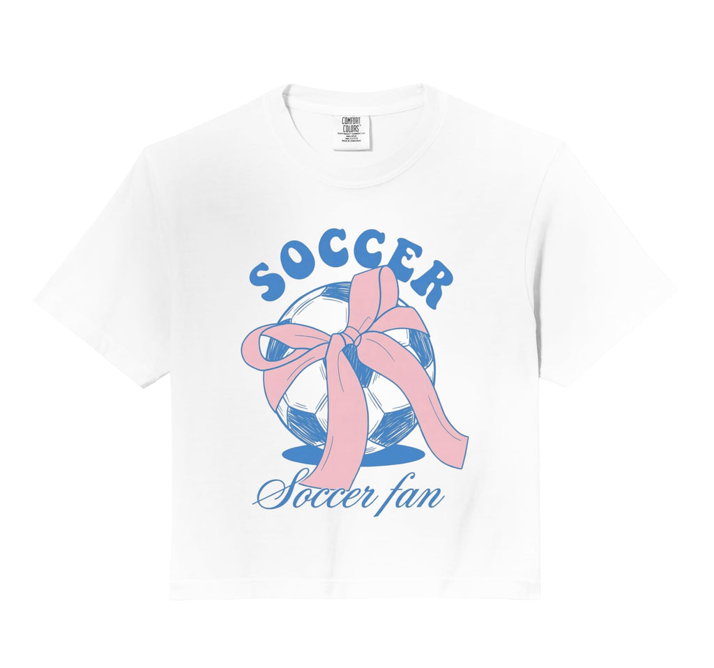 Soccer Fan Coquette Bow Comfort Colors Crop Hoodie - Graphic Print Unisex