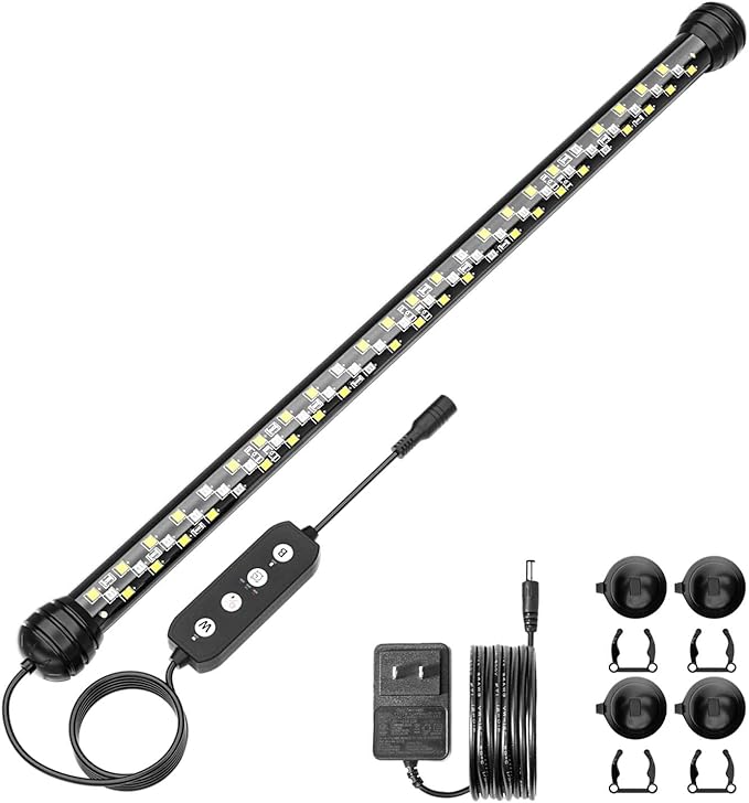 Led Aquarium Light with Timer, Submersible Aquarium Plant Light, Fish Tank Light with Auto On/Off, 3 Lighting Modes, Adjustable Brightness (15 inch for 16-27inch Planted Tank), 9W