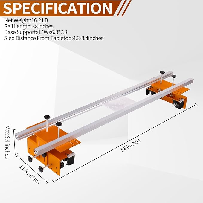 Router Sled, Slab Flattening Jig, 58 inches Router Sled for Flattening Slabs,Adjustable Trimming Planing Machine for Woodworking