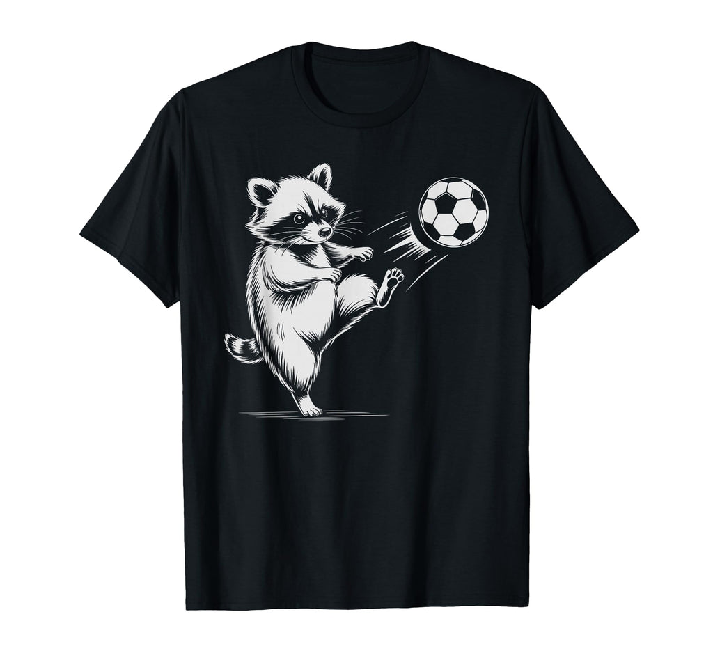 Kawaii Soccer Ball Raccoon Kicking T-Shirt - Fun Novelty Design Unisex