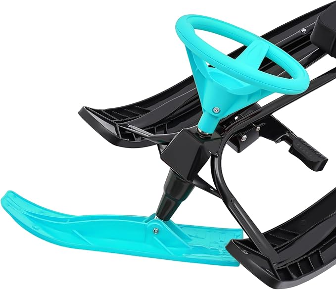 Sleds for Snow, Portable Snow Racer Winter Ski Sled Snow Sled W/Steering Wheel, Outdoor Ski Sled Slider Board for 3-15 Years Kids, Toboggan Pulling Boat Seat Sled for Ice Skating