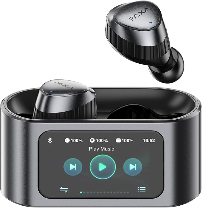 PAXA Wireless Earbuds with Touch Screen Headphones Bluetooth 5.4 Ear Bud IPX4 Light Weight in Ear Earbuds Comfortable Fit Deep Bass Stereo 5 EQ Modes ENC Clear Call for Android/iOS(Black)