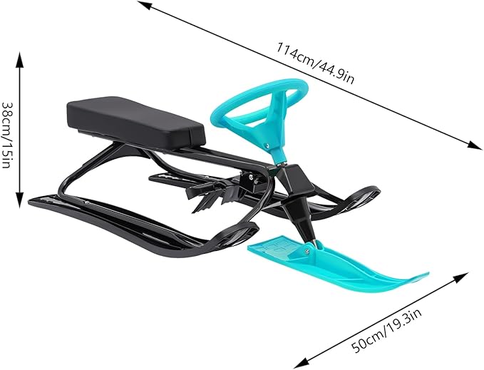 Snow Racer Sled with Steering Wheel and Brakes, Durable Steel Frame, Downhill Steerable Sled for 220 LBS Kids, Teenagers, Adults