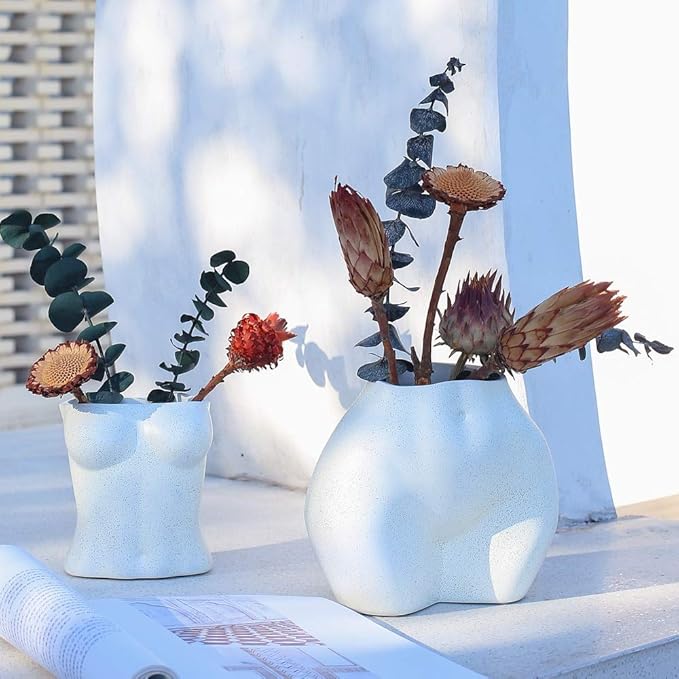 FROZZUR Body Plant Pot Butt Vase, Female Flower Pot, Resin Modern Boho Planter, White, Oval, Drainage Holes, Indoor, Table Top, Home Decor