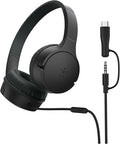 Belkin SoundForm Mini Kids Wired Headphones w/USB C to 3.5mm Dongle, Built-in Mic & Fun Stickers, 85dB Max Volume – for Online Learning, Travel, Compatible w/iPhone 16, iPad, Galaxy S25, etc - Black