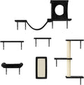 NUNU LAB Cat Wall Shelves, 6 Pcs Luxury Wall-Mounted Cat Climber Set, Indoor Cat Furniture with 1 Condos House, 2 Cat Wall Shelves, 1 Scratching, 1 Bridge Ladder, 1 Scratching Pad, Black