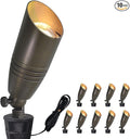 COLOER Die-cast Brass Landscape Spotlights Outdoor, 12V AC/DC Low Voltage Lighting, IP65 Waterproof Outdoor Directional Garden Patio Trees Spot Uplight (102B,10-Pack Without Bulb)