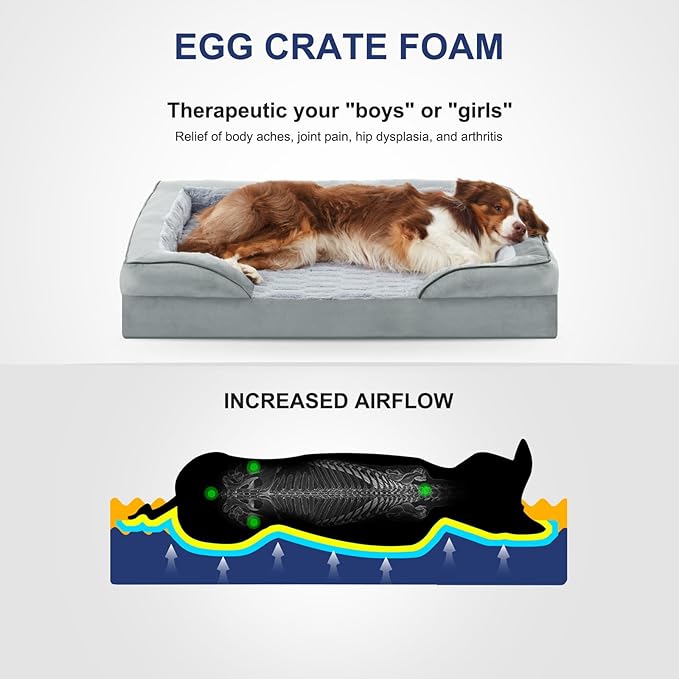 FURTIME Orthopedic Dog Bed for Medium Dogs - Washable Dog Sofa Beds Medium, Supportive Foam Pet Couch Bed with Removable Washable Cover, Waterproof Lining and Nonskid Bottom, Light Grey